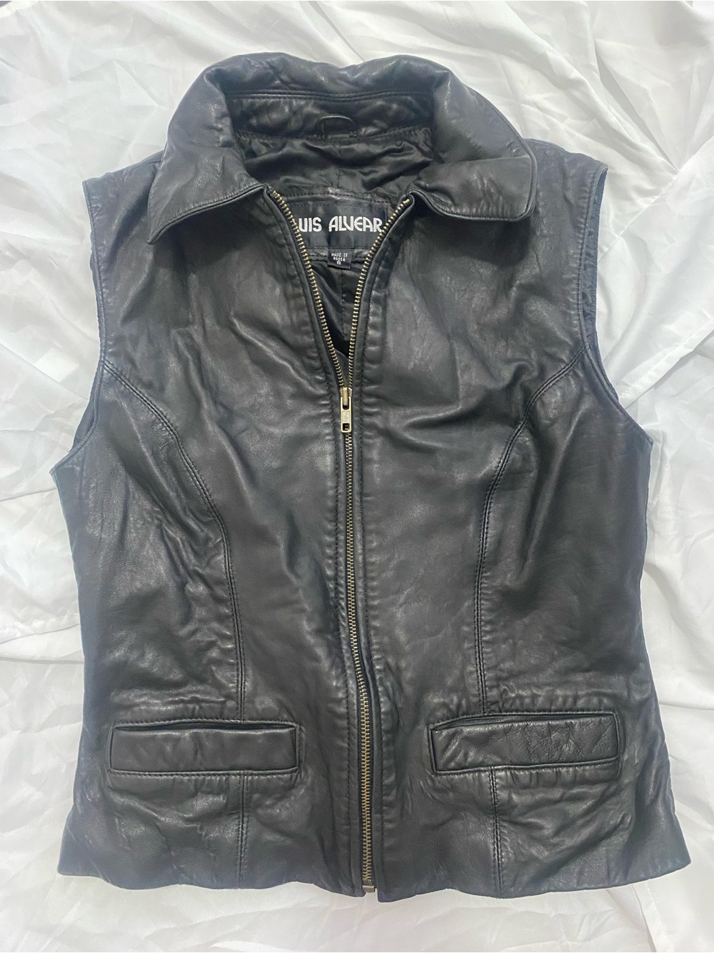 Luis Alvear Black Leather Zip-Front Vest